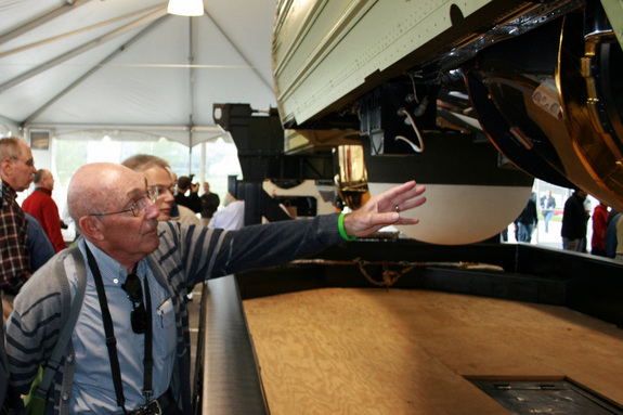 Phil Pressel, one of the developers of the KH-9 Hexagon's panoramic camera system, proudly points out some of the spacecraft's once highly-classified features, a life's work that he had been unable to discuss publicly until the NRO's Sept. 17, 2011 declassification of the massive spy satellite.