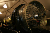 A close look at the rear engine used on the National Reconnaissance Office's HEXAGON spy satellites during a display at the National Air and Space Museum's Udvar-Hazy Center at Dulles Airport, Va., on Sept. 17, 2011.