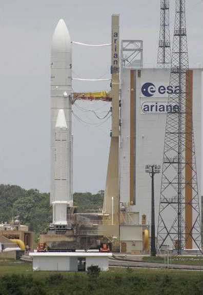 The Ariane 5 rocket on the launch pad Tuesday (September 20, 2011) afternoon