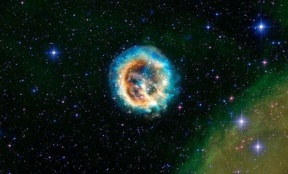 Image of X-Ray and optical data from Supernova 1E 0102.2-7219. The light coming from distant supernovas helps astrophysicists map out the universe and determine its rate of expansion.