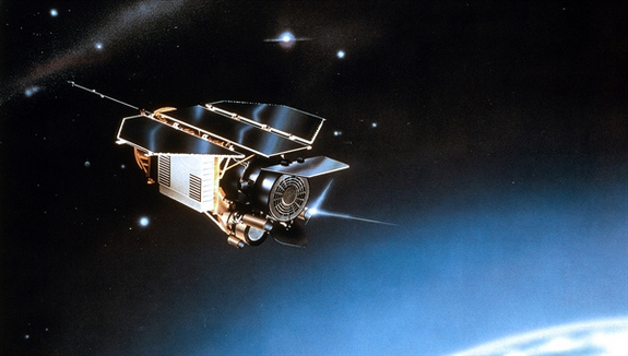 Artist's impression of the ROSAT satellite in space.