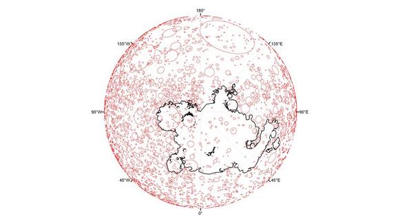 This Mercury map shows the contiguous northern high-latitude smooth plains mapped by NASA's Messenger spacecraftfrom orbit (inside the black line) covers 4.7 million square kilometers, over 6 percent of the planet. Red circles show the locations of impact craters larger than 20 km in diameter.