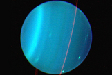 Near-infrared views of Uranus reveal its otherwise faint ring system, highlighting the extent to which the planet is tilted.