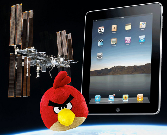 The first Apple iPads in space and an "Angry Birds" plush doll were launched to the International Space Station (ISS) in late 2011.