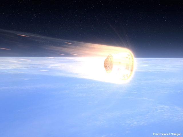 Artist’s Rendition of Dragon Spacecraft Reentering Earth’s Atmosphere