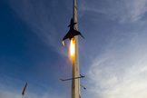 Lockheed Martin’s prototype autonomous rocket plane roars down launch rail in a 2008 test flight from Spaceport America in New Mexico.