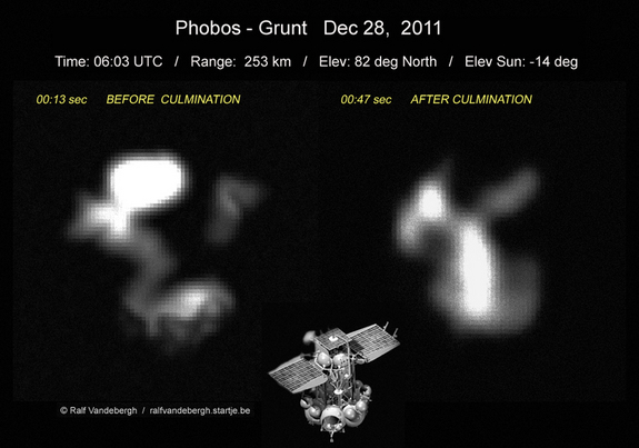 Astrophotographer Ralf Vandebergh took this image of Russia's Phobos-Grunt probe on Dec. 28, 2011, as the troubled spacecraft flew over Europe.