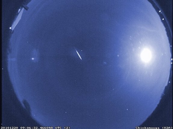 False-color image of a rare early Quadrantid, captured by a NASA meteor camera in 2010.