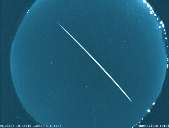 The meteor was recorded at approximately 10:34:16 UTC in an allsky camera at the Marshall Space Flight Center.