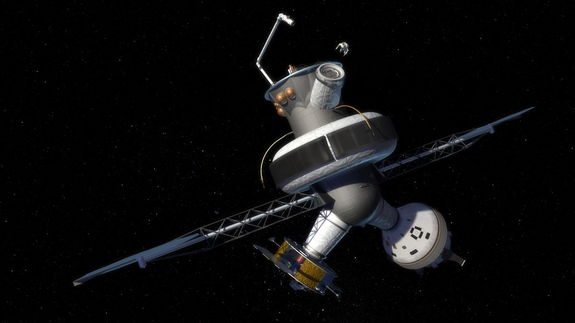 Image depicts a purely inflatable/expandable cis-lunar "Gateway" — a concept that be used as an effective operations site. This hardware could also serve as a demonstration facility/precursor to the habitation module for long-duration missions far beyond the Earth-Moon system, such as travel to Mars.