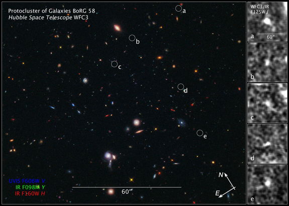 Compass and scale image of Borg 58 galaxy field.
