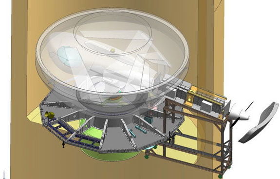 A view showing how nuclear batteries would be installed from the rear of the AVIATR drone tucked inside its aeroshell.