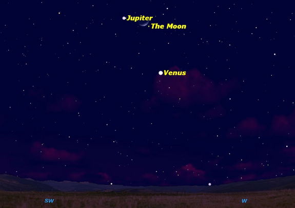 On February 26, 2012, the Moon will be close to the planets Venus and Jupiter.