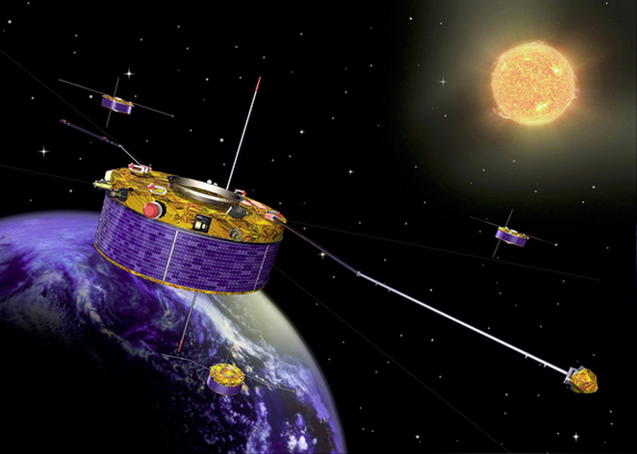 cold ions, cold plasma A rendering of the Cluster satellite, designed to measure electric fields, which Andre and Cully used to detect low-energy ions high above the Earth.