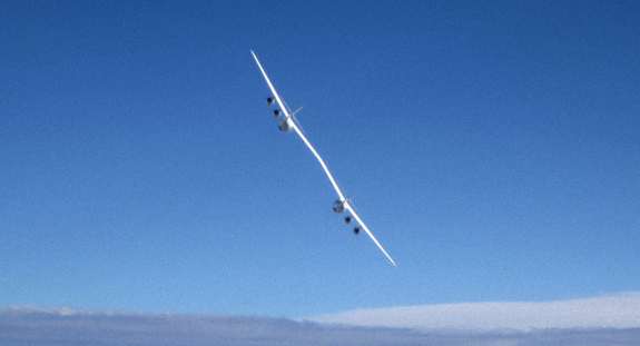 The WhiteKnightTwo (WK2) mothership is piloted from the right-hand cabin by a two-person crew. The novel launch pad takes SpaceShipTwo to high altitude for release.