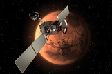 The ExoMars Trace Gas Orbiter, along with an Entry, Descent and Landing Demonstrator Module (EDM), form the first mission in the European-led ExoMars program. The Orbiter and EDM are scheduled to arrive at Mars in 2016. This image shows the Orbiter and the EDM in cruise configuration.