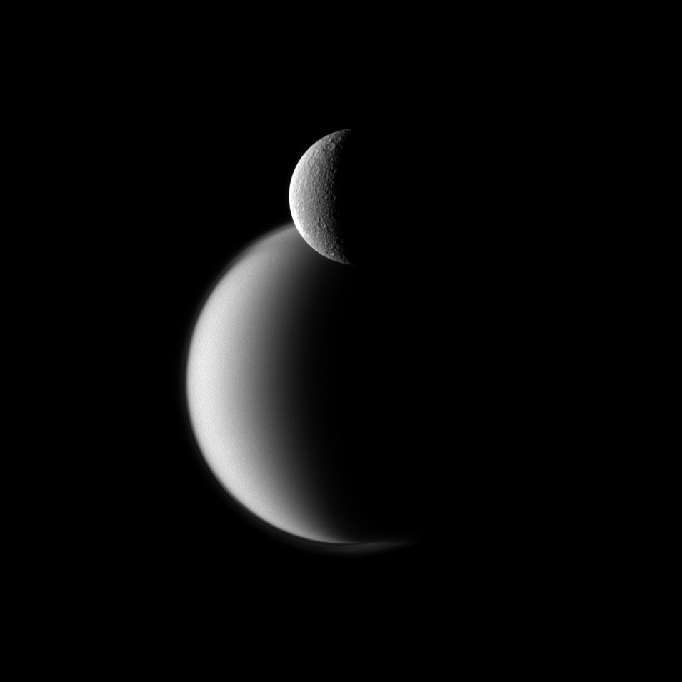 Cassini Photo of Saturn Moons Rhea and Titan