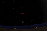 This sky map shows the position of Mars and the full moon of March as they appear on March 8, 2012 at 8 p.m. local time to observers at mid-northern latitudes.