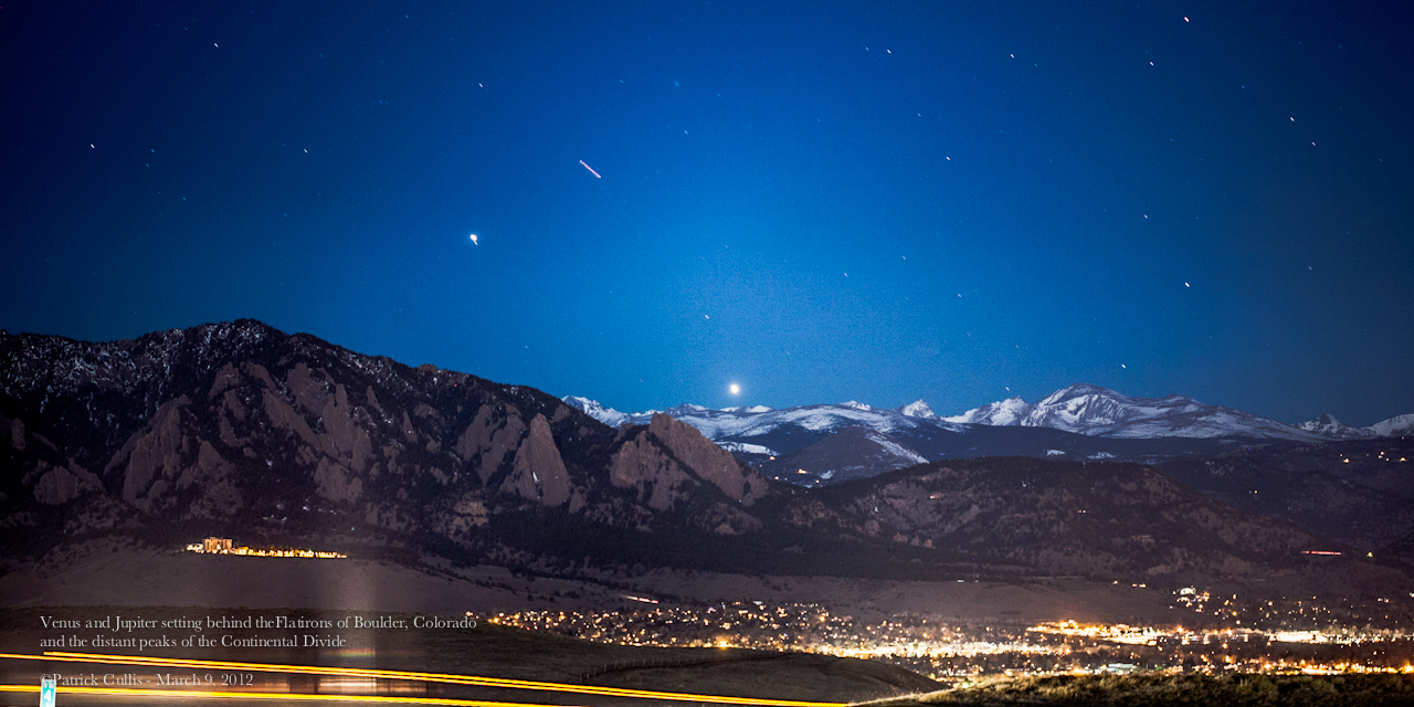 Jupiter and Venus Above Colorado's Flatiron Mountains