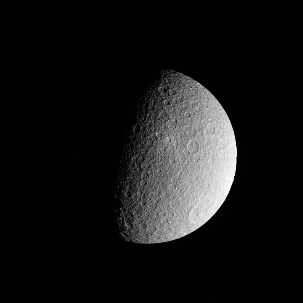 Photos of Saturn's icy moon Rhea.