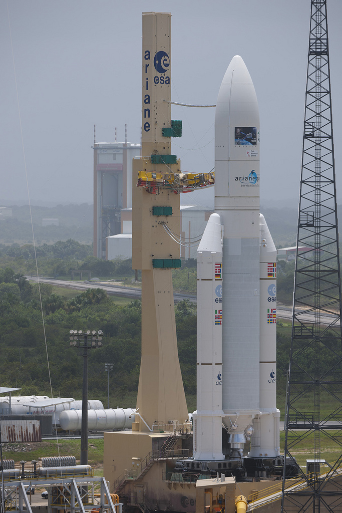 ATV-3 and Ariane 5 Rocket Roll to the Launch Pad