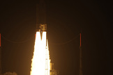 An Ariane 5 rocket carrying the European Space Agency's ATV-3 cargo ship Edoardo Amaldi lights up the night after a dazzling liftoff just after 12 a.m. EDT from Guiana Space Center in Kourou, French Guiana.