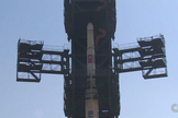 This still from a CNN broadcast shows North Korea's Unha-3 rocket, which country officials say will launch a satellite into orbit in April 2012.
