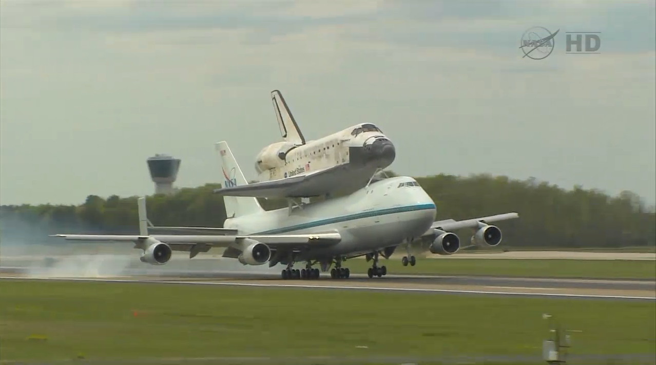 Shuttle Carrier Aircraft Ferrying Shuttle Discovery Lands