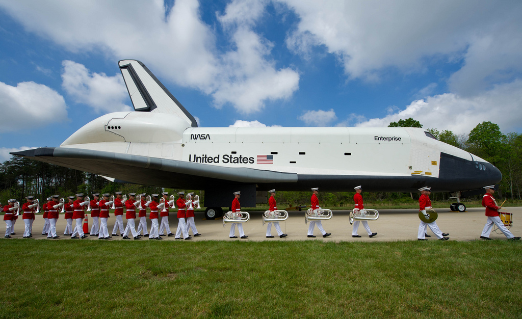 Shuttle Enterprise Next to Marching Band