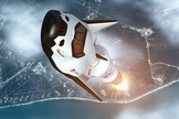 An artistic rendition of the Dream Chaser vehicle launching into space.