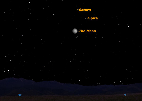 Saturn, Spica, and the moon sky map, May 4, 2012.