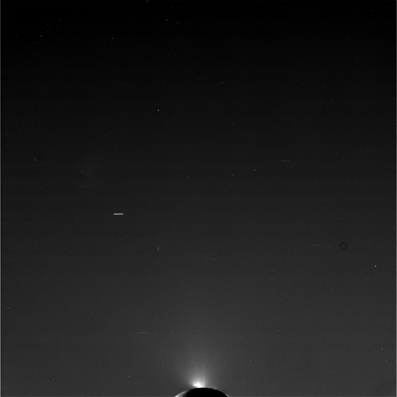 This raw, unprocessed image was taken by NASA's Cassini spacecraft on May 2, 2012. The camera was pointing toward Enceladus at approximately 239,799 miles (385,919 kilometers) away.