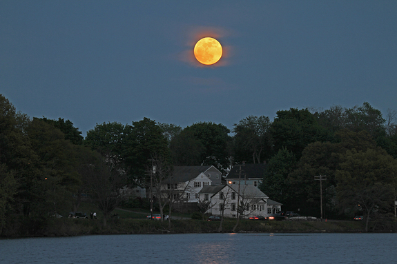 Veteran astrophotographers Imelda Joson and Edwin Aguirre captured this view of the supermoon of 2012, the full moon of May, on May 5, 2012, from Woburn, Mass.