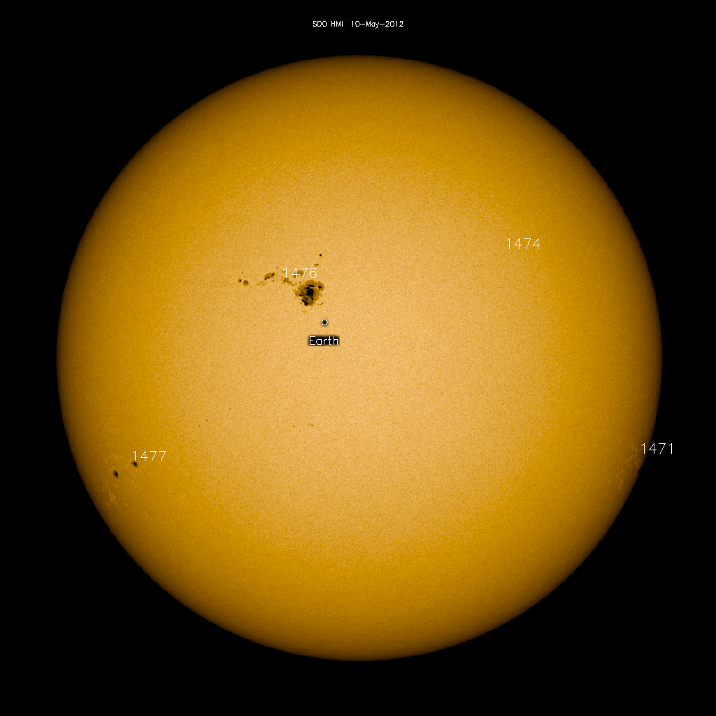 Sunspot AR1476 with Earth Size Comparison
