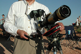 Edwin Aguirre imaged the annular eclipse at hydrogen-alpha wavelength using a 60-millimeter double-stack-filtered Coronado SolarMax II hydrogen-alpha telescope, a 2X Barlow lens, and a Canon EOS 7D DSLR camera.