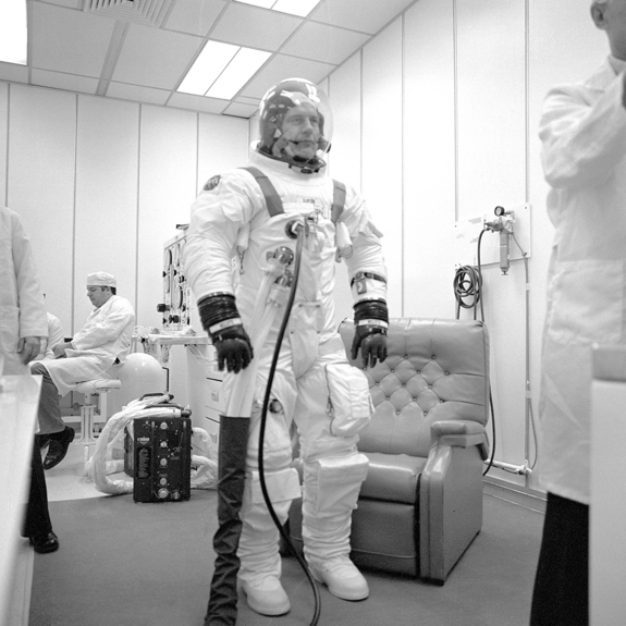 Astronaut Donald "Deke" Slayton suits up for an altitude test.