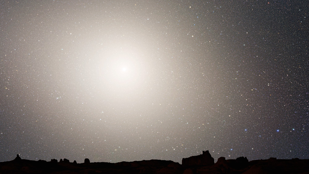 Nighttime Sky View of Future Galaxy Merger: 7 Billion Years