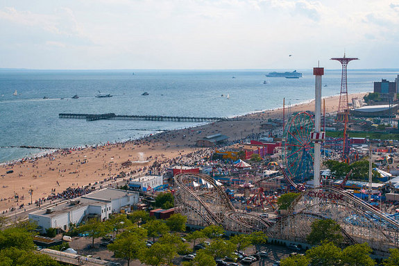 Space shuttle Enterprise, NASA’s original prototype orbiter, sails by Coney Island in Brooklyn, New York, on its way to Bayonne, NJ on June 3, 2012. The shuttle is ultimately destined for the Intrepid Sea, Air & Space Museum in New York City, where it will be placed on public display.