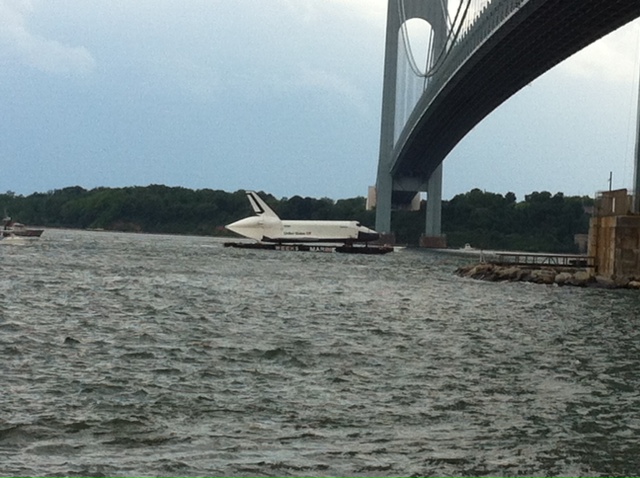 Space Shuttle Enterprise Sails Under NYC Bridge
