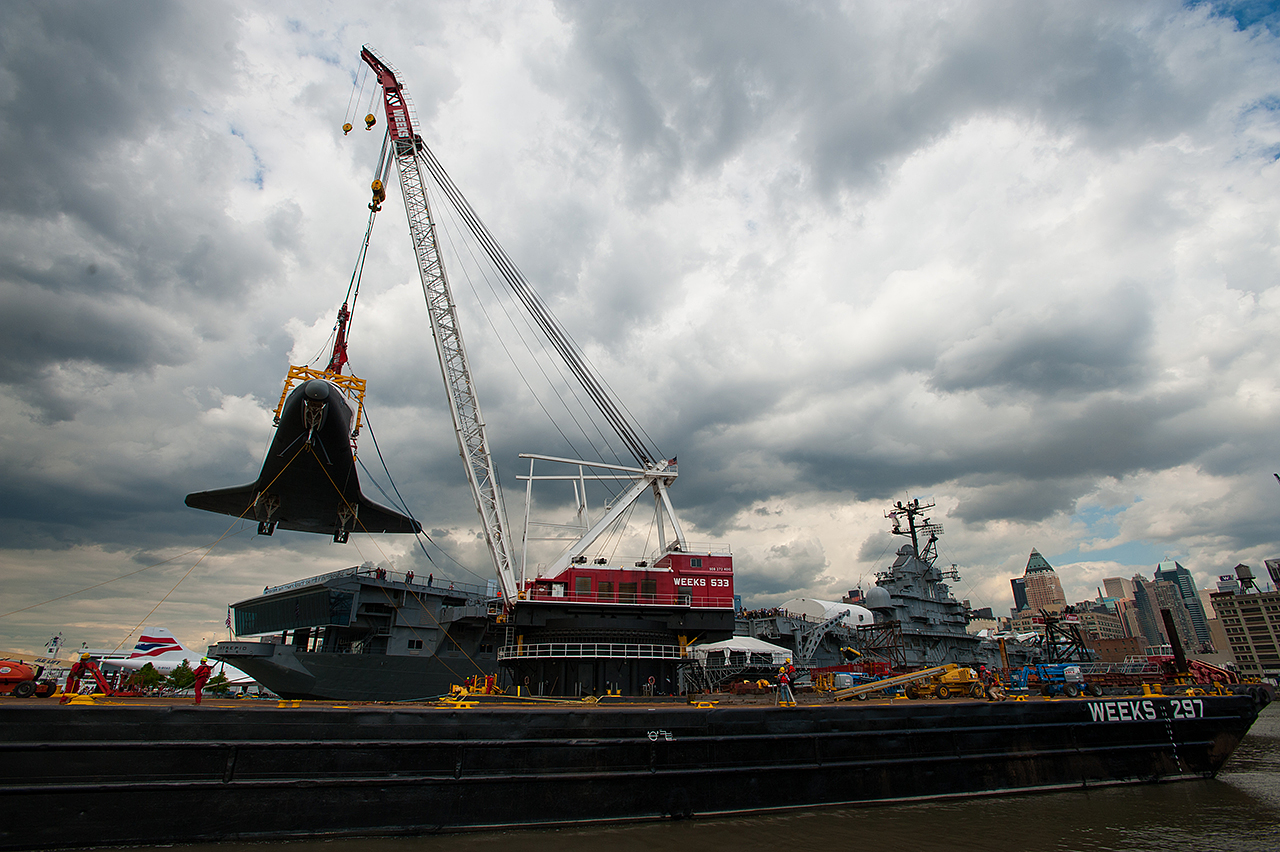 Enterprise Craned Onto Deck of Intrepid Museum