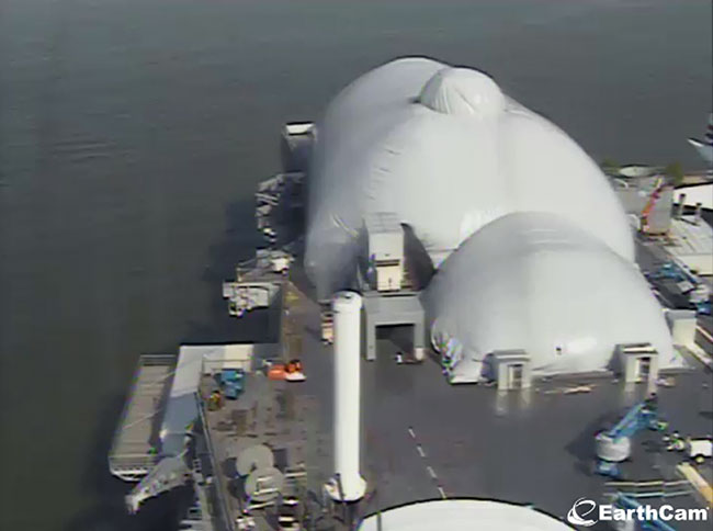 Space Shuttle Enterprise Encased in Inflatable Shelter at NYC Museum