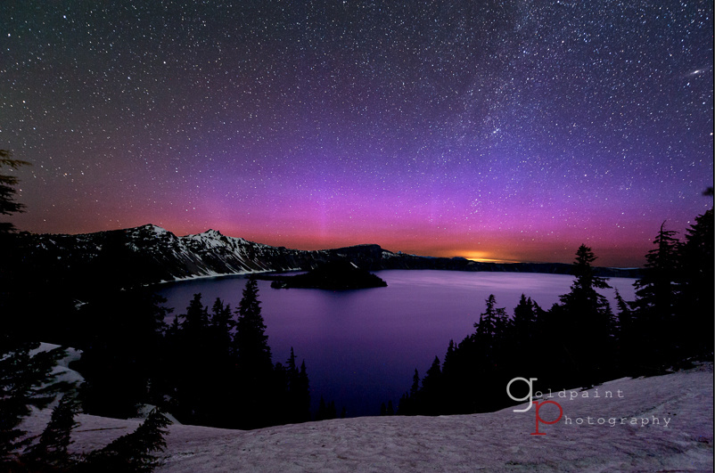 Aurora Borealis and the Milky Way over Crater Lake National Park — June 17, 2012