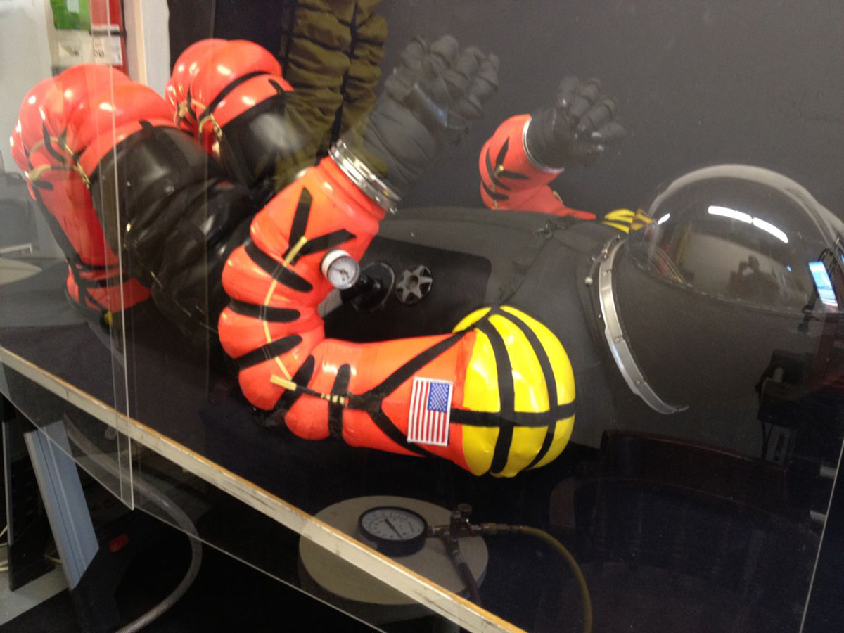 Final Frontier Design Spacesuit in Recumbent Position