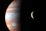 This is a montage of New Horizons images of Jupiter and its volcanic moon Io, taken during the spacecraft’s Jupiter flyby . The image was released in Oct. 2007.