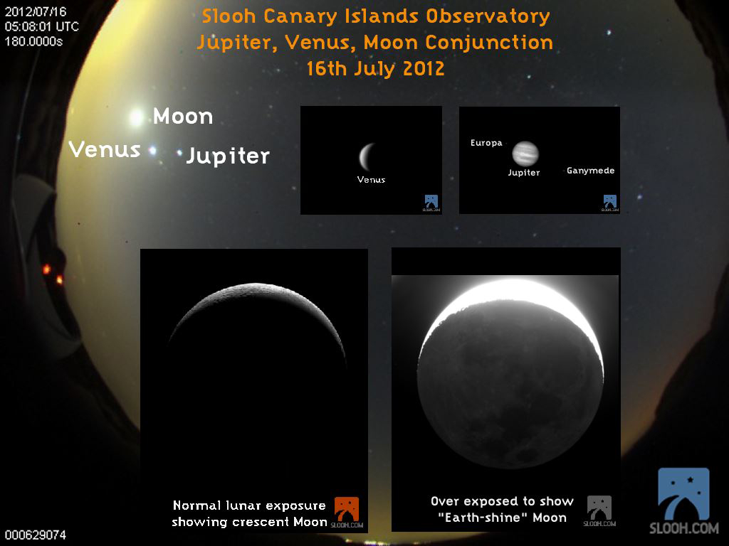 Jupiter, Venus and Earthshine Moon Seen by SLOOH