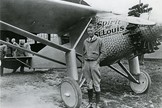 The Spirit of St. Louis carried Charles Lindbergh from New York to Paris in 33 and a half hours, the first nonstop flight across the Atlantic Ocean.