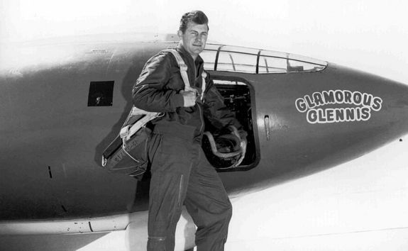 Chuck Yeager and the X-1 research plane that broke the sound barrier. It can be seen today at the Smithsonian Air & Space Museum in Washington, D.C.