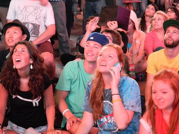 The Times Square crowd gave out a cheer when the Curiosity rover pulled off an ambitious landing on the Red Planet Aug. 5, 2012.