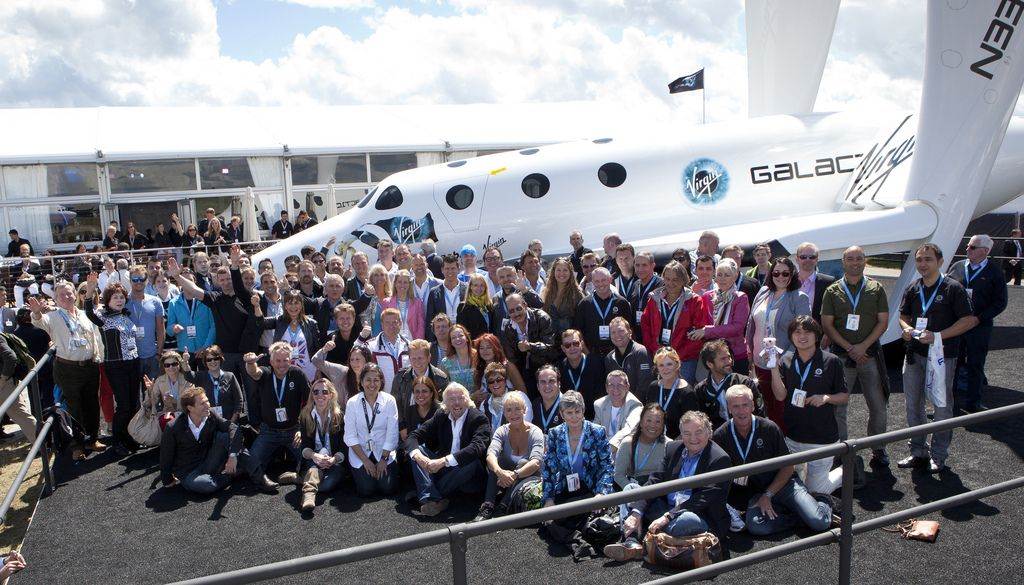 Sir Richard Branson at Farnborough with the Virgin Galactic Future Astronauts