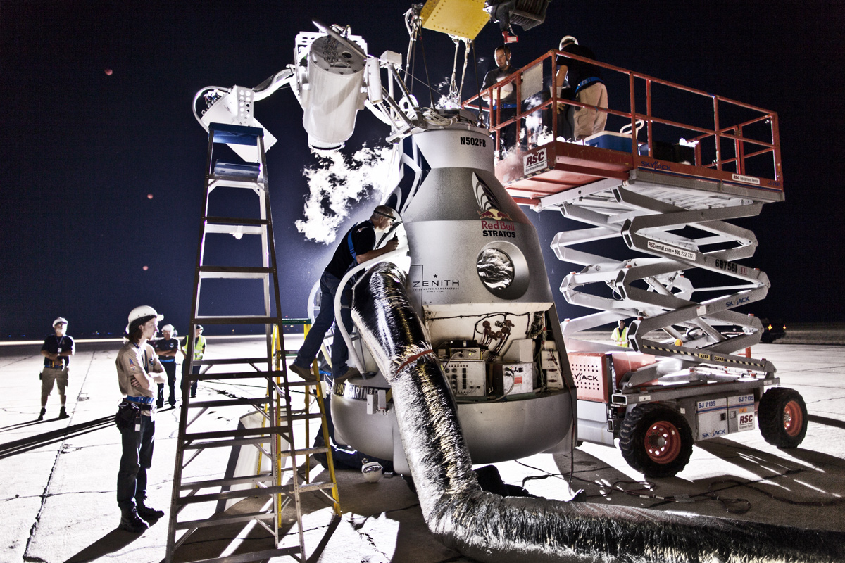 Crew Members Prepare Red Bull Stratos Capsule